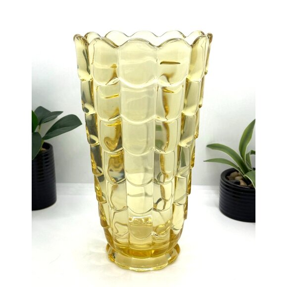 Vintage 40s Cambridge Glass Vase Mandarin Gold Cascade Waterfall - Picture 2 of 10